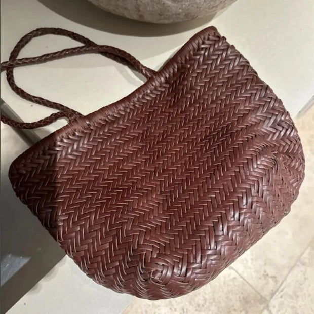 100% Natural Cowhide Weave Handbags Hand Designer  Genuine Leather Female Totes Vintage Women's Cowskin Lady Large Shopping Bags