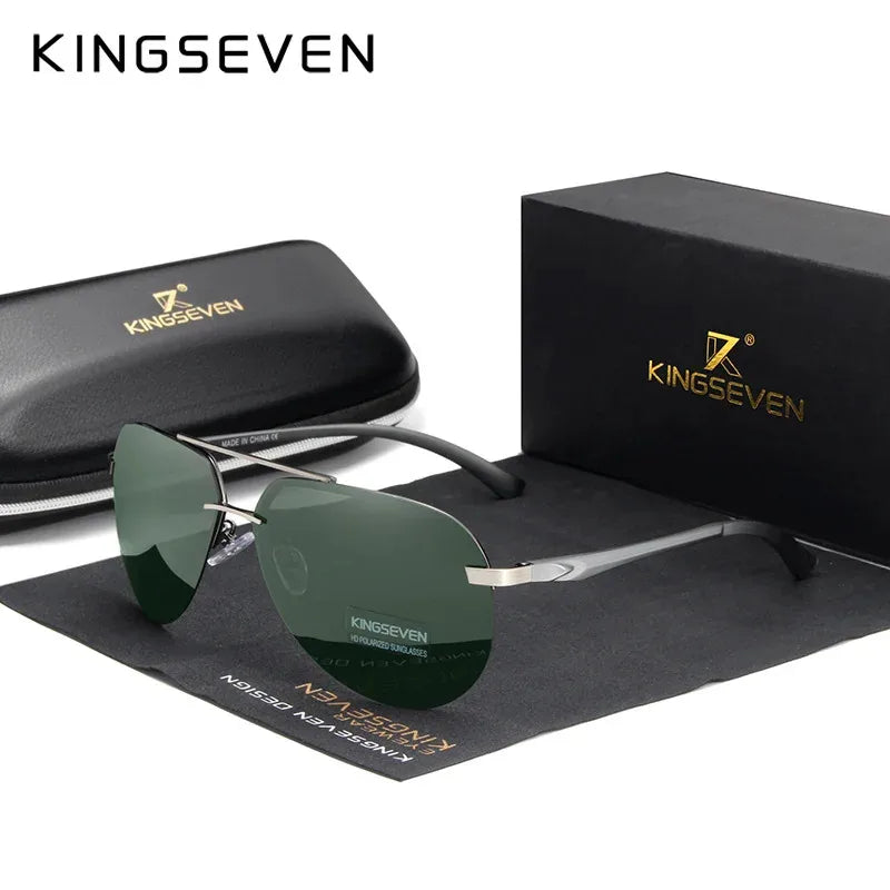 KINGSEVEN Fashion Pilot Rimless Sunglasses Men Classical UV400 Polarized Large Frame Glasses Casual Driving Outdoor Eyewear