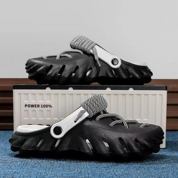 Fashion Men's Outdoor Non-slip Sandals Summer Durable Beach Shoes Thick Bottom Hollow-Out EVA Breathable Slip-On Slippers Couple
