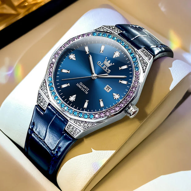 OLEVS Luxury Fashion Women's Quartz Watches Leather Elegant Casual Waterproof Date Lady Wrist Watch Original Watches for Women