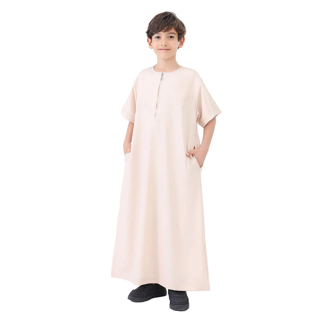 Muslim Kids Boys Jubba Thobe Robe Arabic Islamic Middle Eastern Teen Zipper Long Sleeve Robes Ramadan Daffah Dishdasha Clothing