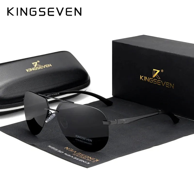 KINGSEVEN Fashion Pilot Rimless Sunglasses Men Classical UV400 Polarized Large Frame Glasses Casual Driving Outdoor Eyewear