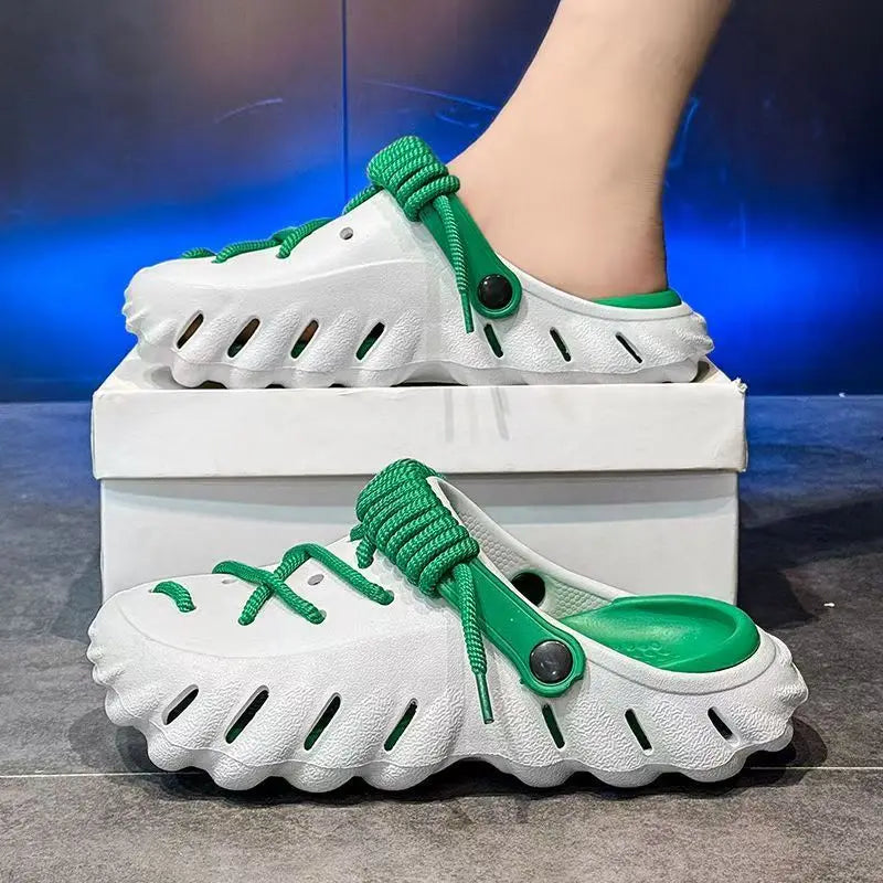 Fashion Men's Outdoor Non-slip Sandals Summer Durable Beach Shoes Thick Bottom Hollow-Out EVA Breathable Slip-On Slippers Couple