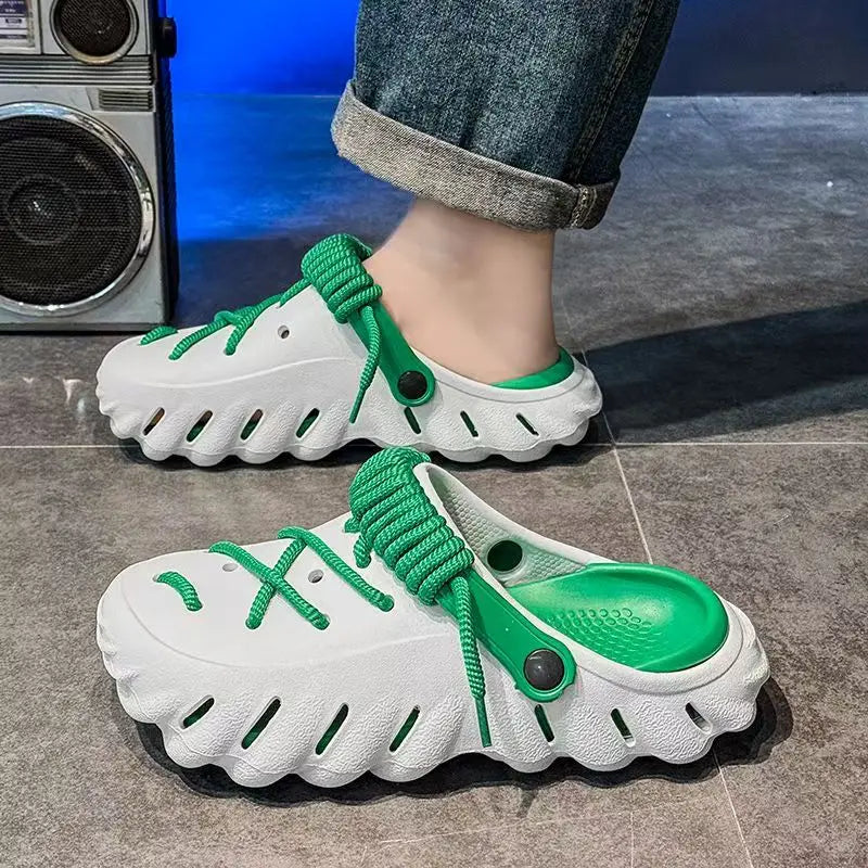 Fashion Men's Outdoor Non-slip Sandals Summer Durable Beach Shoes Thick Bottom Hollow-Out EVA Breathable Slip-On Slippers Couple