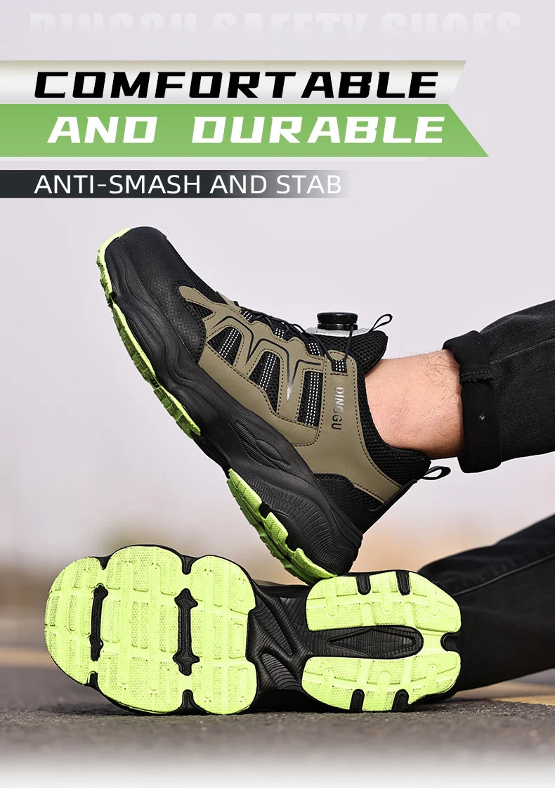 Men Safety Shoes Rotating button Work Sneakers Industrial Puncture-Proof Anti-smash Steel Toe Work Shoes Protective Safety Boots