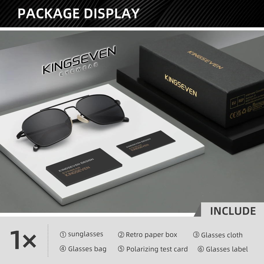 KINGSEVEN Brand Men Trendy Sunglasses Fashion Square Alloy Frame Women Polarized UV400 Glassses Luxury Driving Outdoor Eyewear