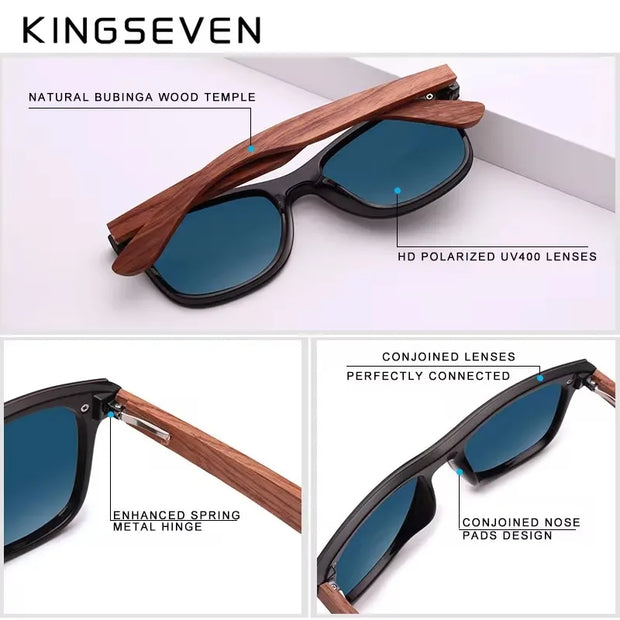 KINGSEVEN Brand Classic Wooden Sunglasses Men/Women Polarized UV400 Mirror Lens Glasses Luxury Wood Frame Retro Eyewear