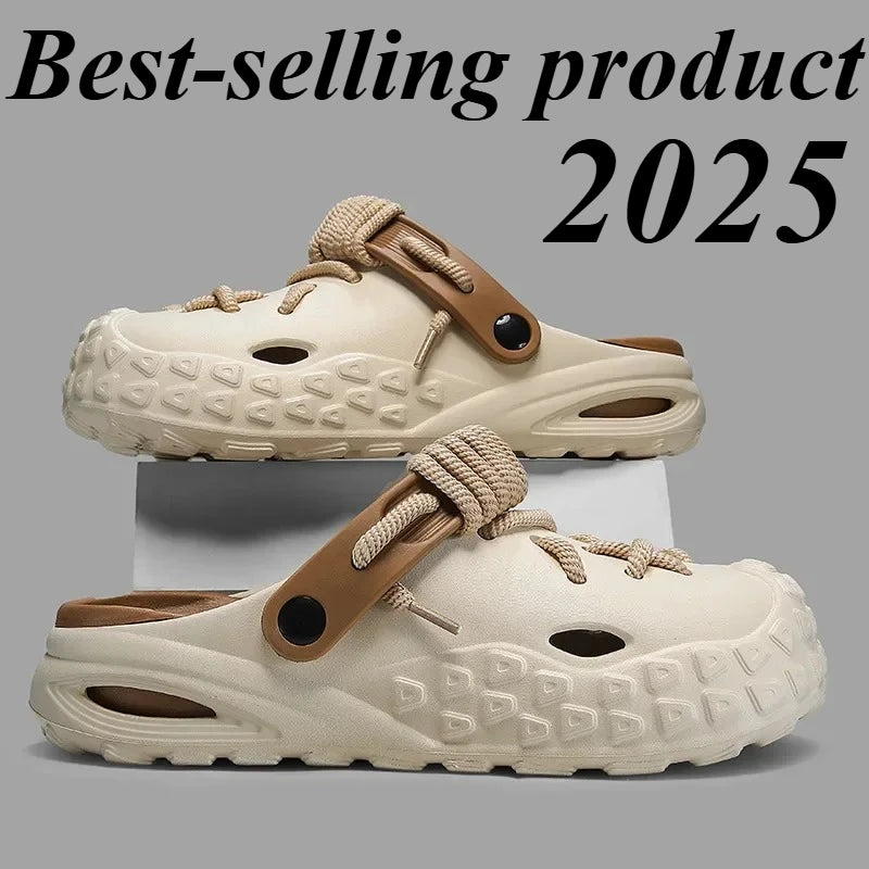 2025 여름 두꺼운 바닥 빵 구멍 남성 샌들 여성 유행 비치 샌들 커플 묶인 슬리퍼 겉옷 EVA 소재