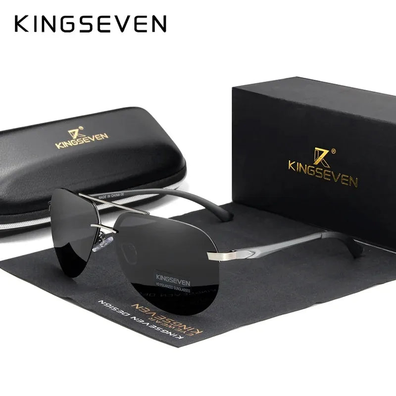KINGSEVEN Fashion Pilot Rimless Sunglasses Men Classical UV400 Polarized Large Frame Glasses Casual Driving Outdoor Eyewear