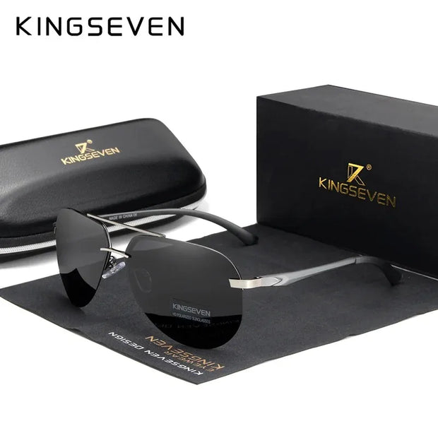 KINGSEVEN Fashion Pilot Rimless Sunglasses Men Classical UV400 Polarized Large Frame Glasses Casual Driving Outdoor Eyewear