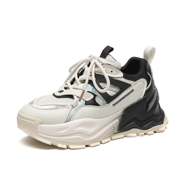 Dad's shoes, new white shoes, thick sole, height increasing gradient leather, casual and versatile women's shoes