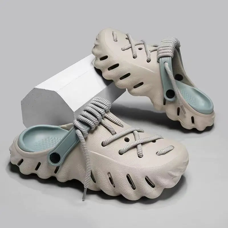 Fashion Men's Outdoor Non-slip Sandals Summer Durable Beach Shoes Thick Bottom Hollow-Out EVA Breathable Slip-On Slippers Couple