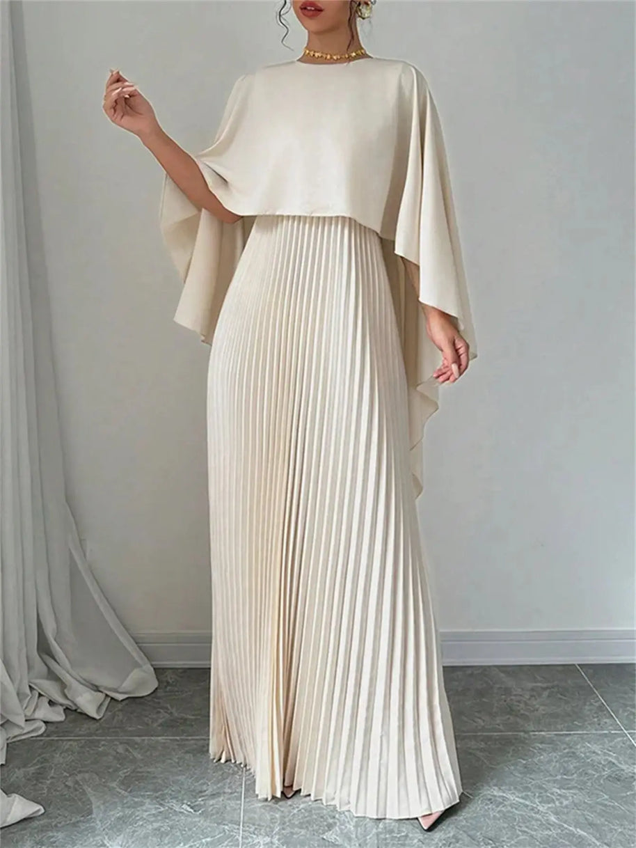 2025 New Women's Spring Summer Fashion Loose Bat Sleeve Curling Irregular Elegant Seven Inch Sleeve Long Dress