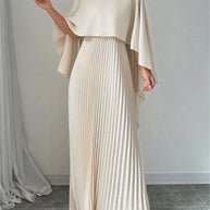 2025 New Women's Spring Summer Fashion Loose Bat Sleeve Curling Irregular Elegant Seven Inch Sleeve Long Dress