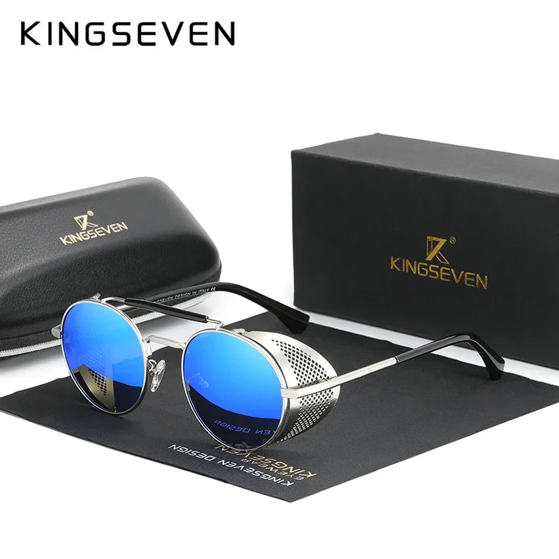 KINGSEVEN Fashion Steampunk Vintage Sunglasses Men Round Lens Polarized Eye Protection Glasses Driving Men's Eyewear