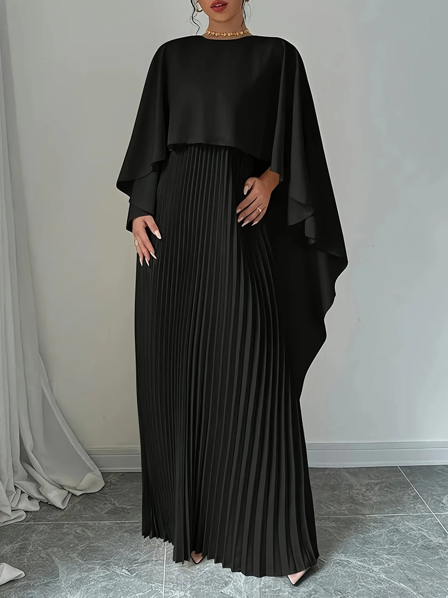 2025 New Women's Spring Summer Fashion Loose Bat Sleeve Curling Irregular Elegant Seven Inch Sleeve Long Dress