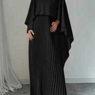 2025 New Women's Spring Summer Fashion Loose Bat Sleeve Curling Irregular Elegant Seven Inch Sleeve Long Dress