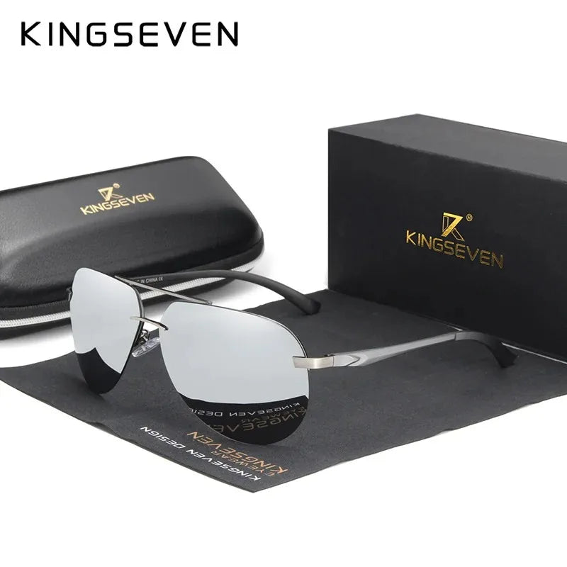 KINGSEVEN Fashion Pilot Rimless Sunglasses Men Classical UV400 Polarized Large Frame Glasses Casual Driving Outdoor Eyewear