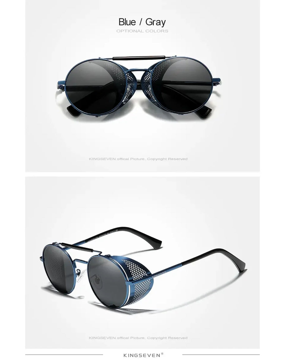 KINGSEVEN Fashion Steampunk Vintage Sunglasses Men Round Lens Polarized Eye Protection Glasses Driving Men's Eyewear