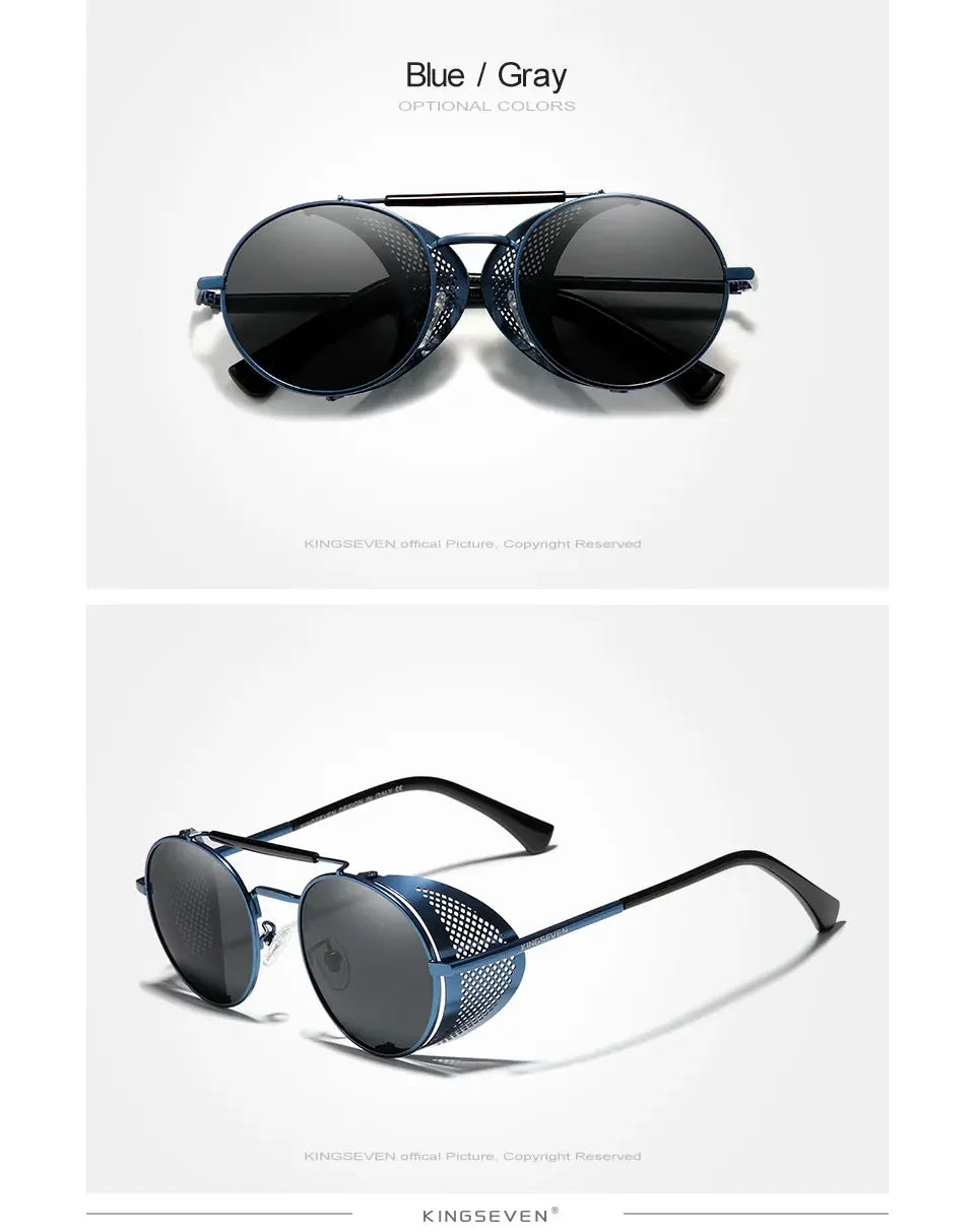 KINGSEVEN Fashion Steampunk Vintage Sunglasses Men Round Lens Polarized Eye Protection Glasses Driving Men's Eyewear