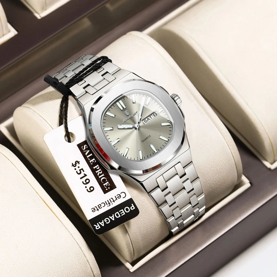 POEDAGAR Top Original Watch For Woman Luminous Date Week Square Ladies Watch Stainless Steel Quartz Women's Watches Female Reloj