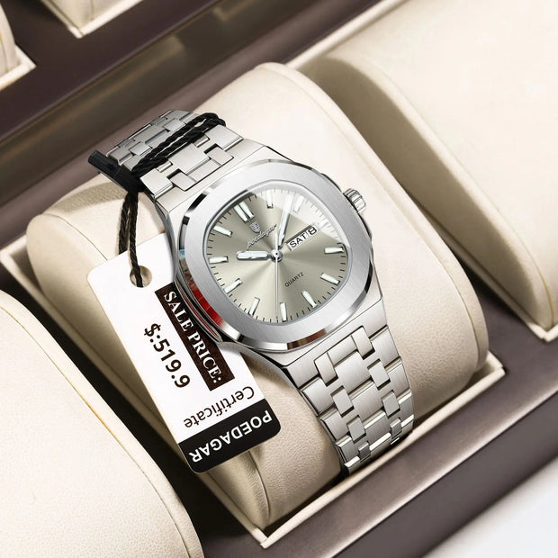 POEDAGAR Top Original Watch For Woman Luminous Date Week Square Ladies Watch Stainless Steel Quartz Women's Watches Female Reloj