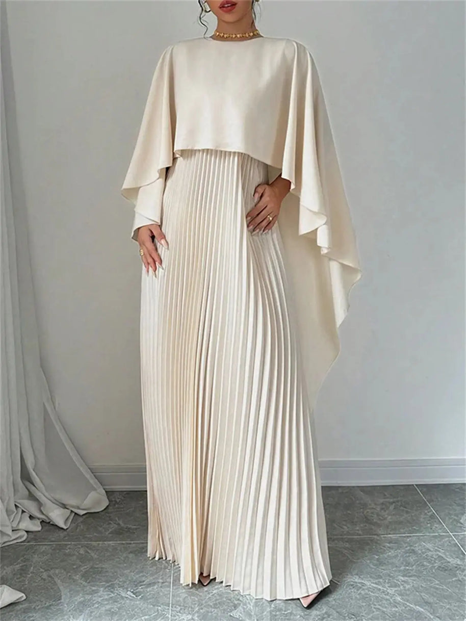 2025 New Women's Spring Summer Fashion Loose Bat Sleeve Curling Irregular Elegant Seven Inch Sleeve Long Dress