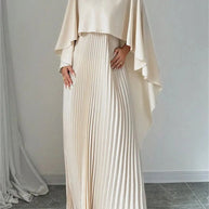 2025 New Women's Spring Summer Fashion Loose Bat Sleeve Curling Irregular Elegant Seven Inch Sleeve Long Dress