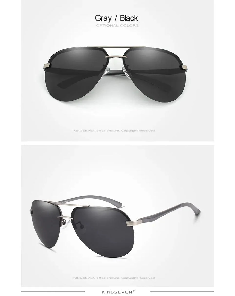 KINGSEVEN Fashion Pilot Rimless Sunglasses Men Classical UV400 Polarized Large Frame Glasses Casual Driving Outdoor Eyewear