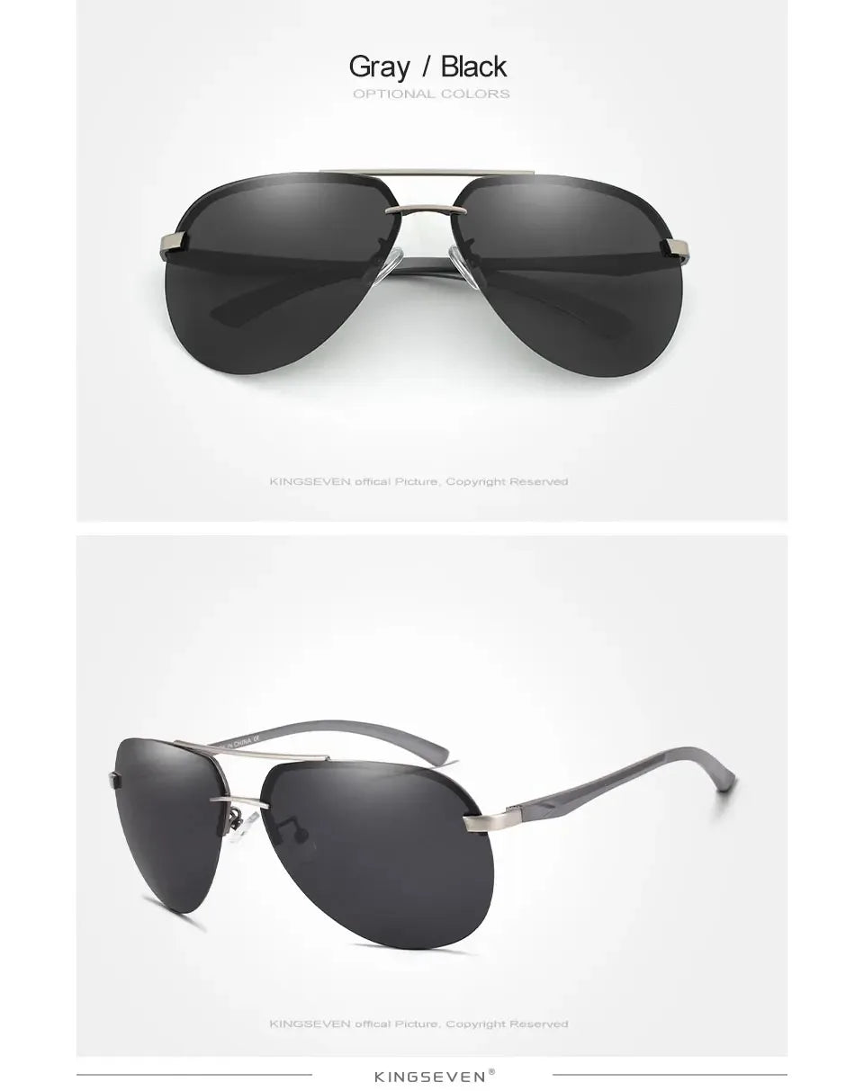 KINGSEVEN Fashion Pilot Rimless Sunglasses Men Classical UV400 Polarized Large Frame Glasses Casual Driving Outdoor Eyewear