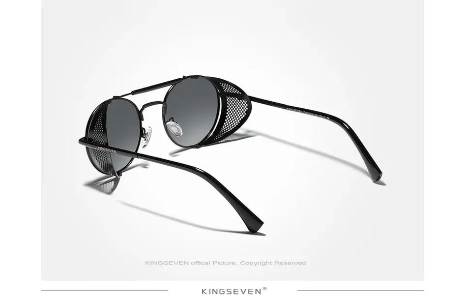 KINGSEVEN Fashion Steampunk Vintage Sunglasses Men Round Lens Polarized Eye Protection Glasses Driving Men's Eyewear