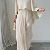 2025 New Women's Spring Summer Fashion Loose Bat Sleeve Curling Irregular Elegant Seven Inch Sleeve Long Dress