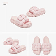 BEAUTODAY Outdoor Slippers Solid Color Round Toe Fabric Thick Heel Casual Comfort Summer Ladies Flat Shoes Handmade 38527