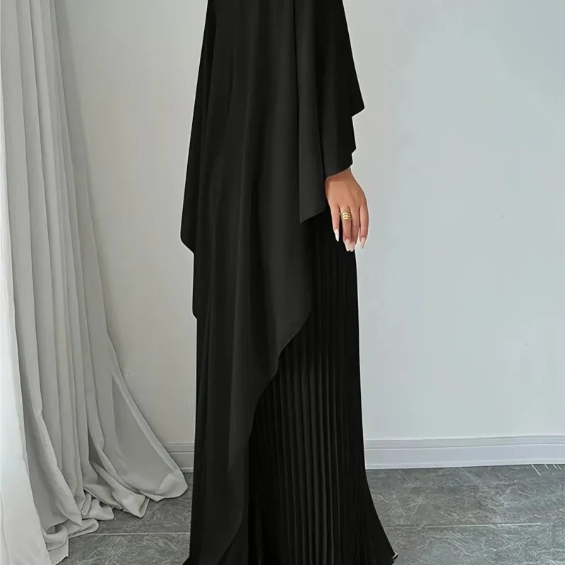 2025 New Women's Spring Summer Fashion Loose Bat Sleeve Curling Irregular Elegant Seven Inch Sleeve Long Dress