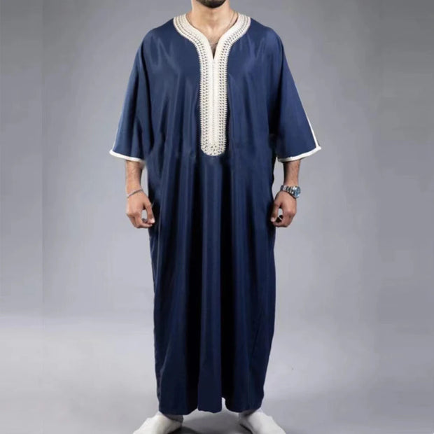 2025 Embroidered Traditional Men Boubou Jalabiyas Jubbah Muslim MEN'S Thobe Morocco Thobes Islamic Clothing Ramadan Robe Abaya