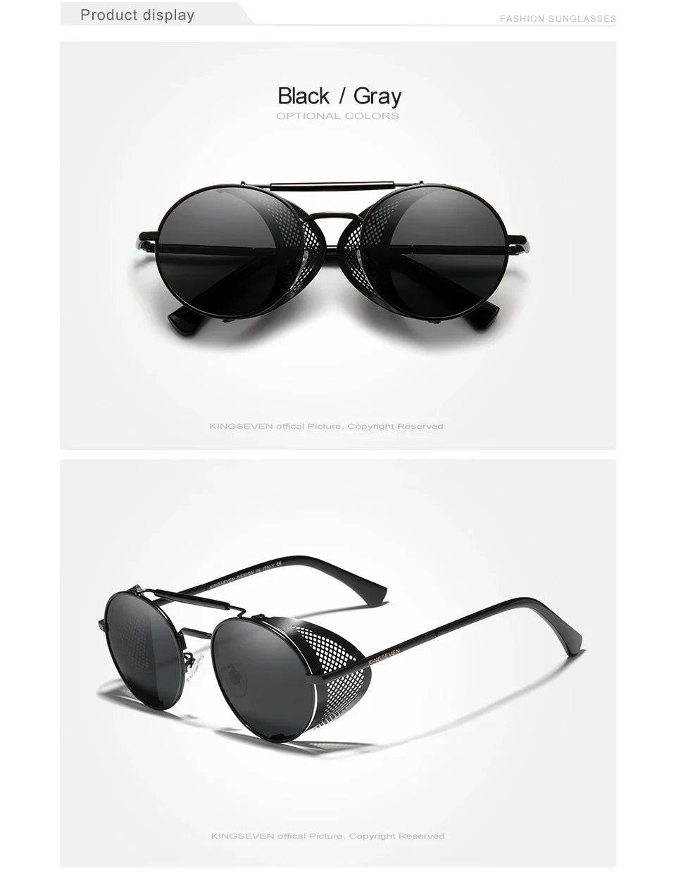 KINGSEVEN Fashion Steampunk Vintage Sunglasses Men Round Lens Polarized Eye Protection Glasses Driving Men's Eyewear