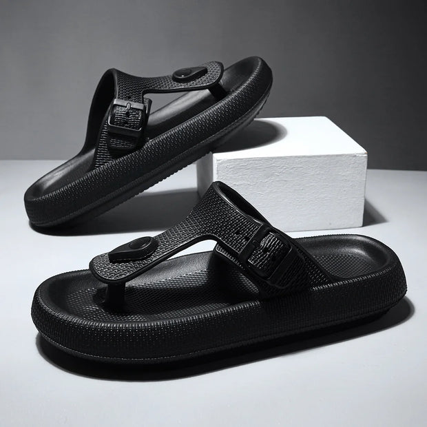 Comwarm Summer New Flip Flops For Men Anti-Slip Beach Sports Sandals Fashion Round Toe EVA Sole Slippers With Adjustable Buckle