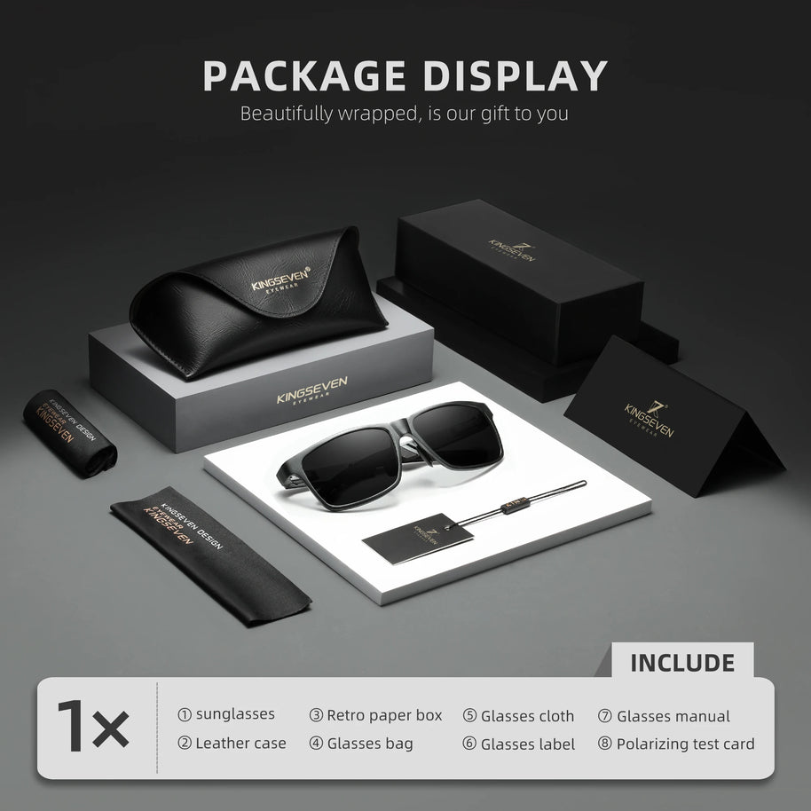 KINGSEVEN Brand Polarized Sunglasses For Men Rectangle Aluminum Driving Glasses Eyewear Shades For Men High Quality