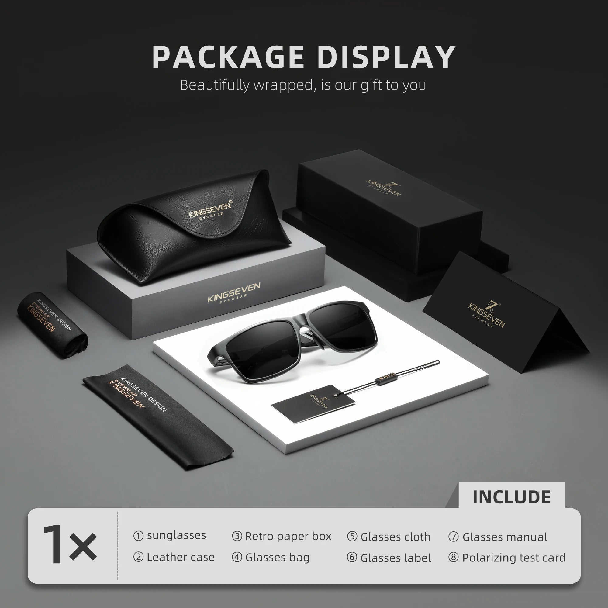KINGSEVEN Brand Polarized Sunglasses For Men Rectangle Aluminum Driving Glasses Eyewear Shades For Men High Quality
