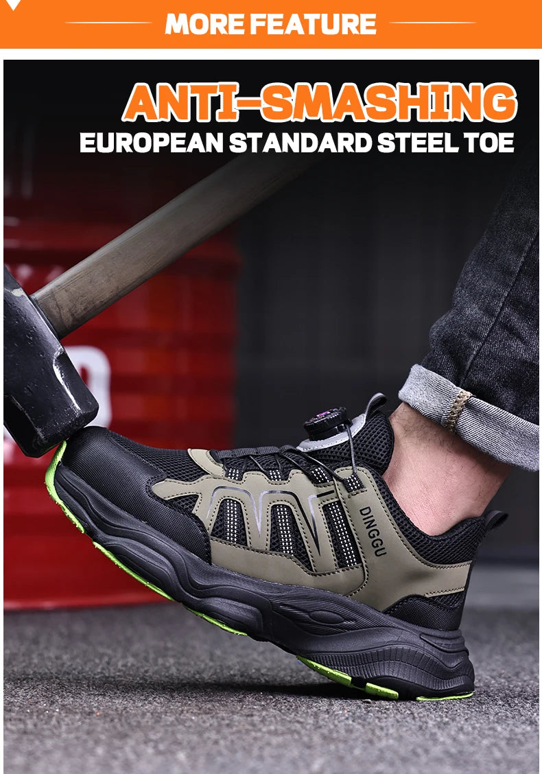 Men Safety Shoes Rotating button Work Sneakers Industrial Puncture-Proof Anti-smash Steel Toe Work Shoes Protective Safety Boots