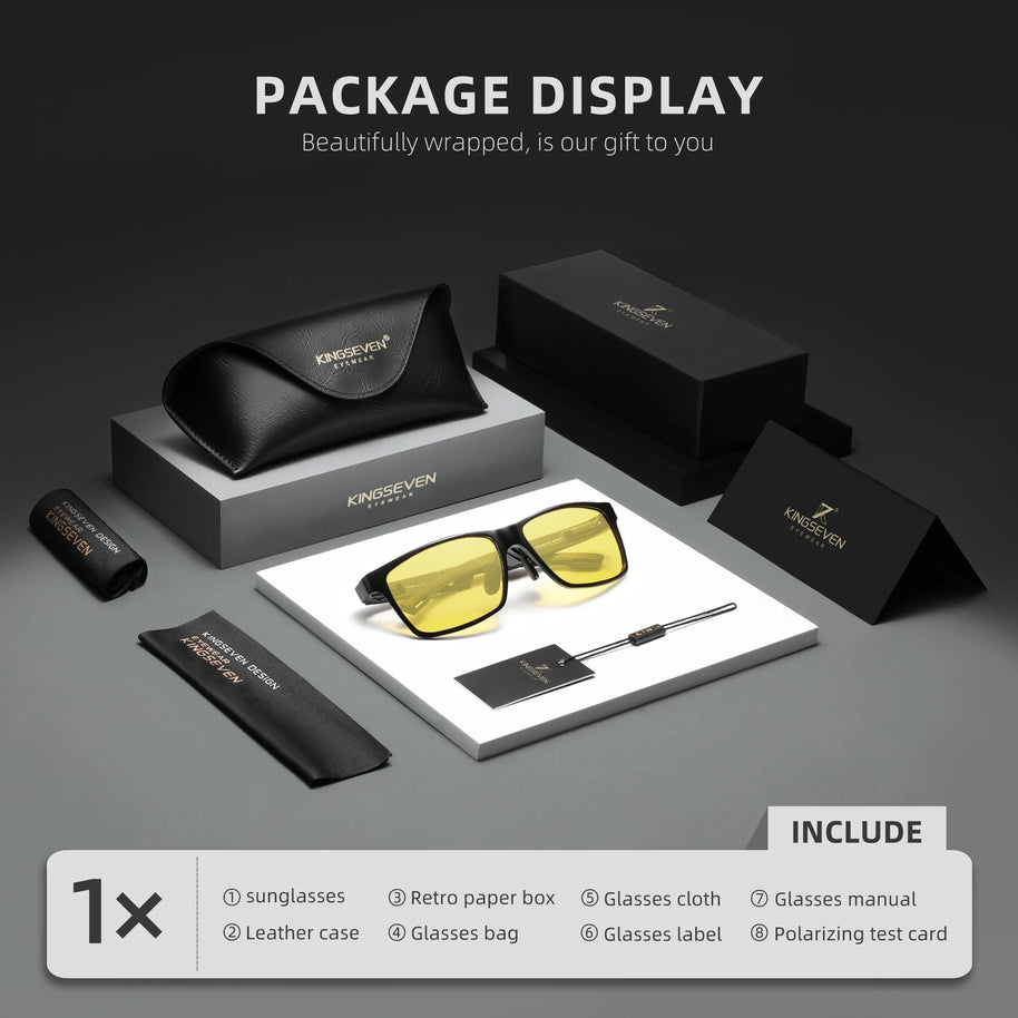 KINGSEVEN Brand Polarized Sunglasses For Men Rectangle Aluminum Driving Glasses Eyewear Shades For Men High Quality