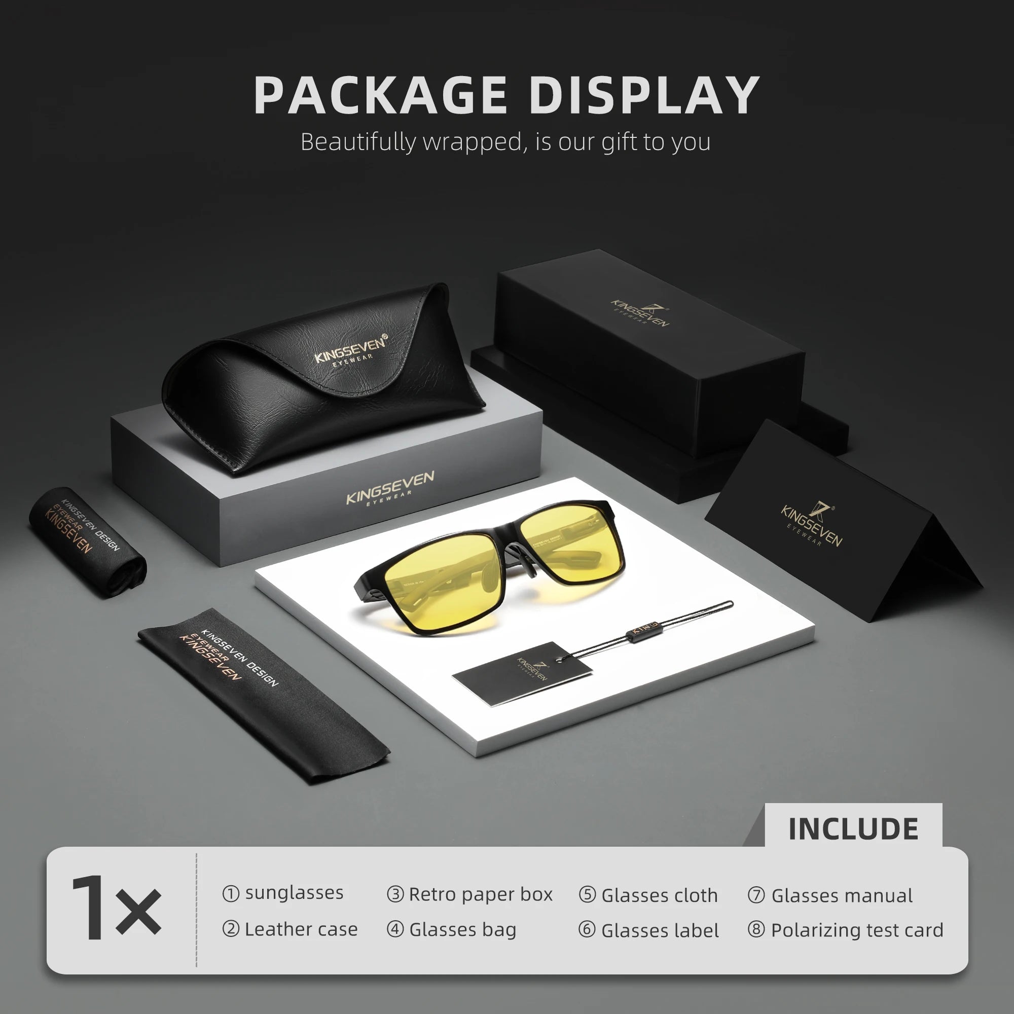 KINGSEVEN Brand Polarized Sunglasses For Men Rectangle Aluminum Driving Glasses Eyewear Shades For Men High Quality