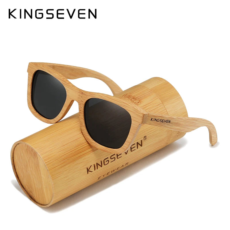 KINGSEVEN Polarized Natural Wooden Sunglasses For Men Women Full Bamboo Frame Retro Handmade Eyewear Square UV400 Lens Glasses