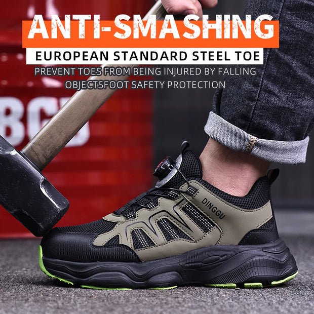 Men Safety Shoes Rotating button Work Sneakers Industrial Puncture-Proof Anti-smash Steel Toe Work Shoes Protective Safety Boots