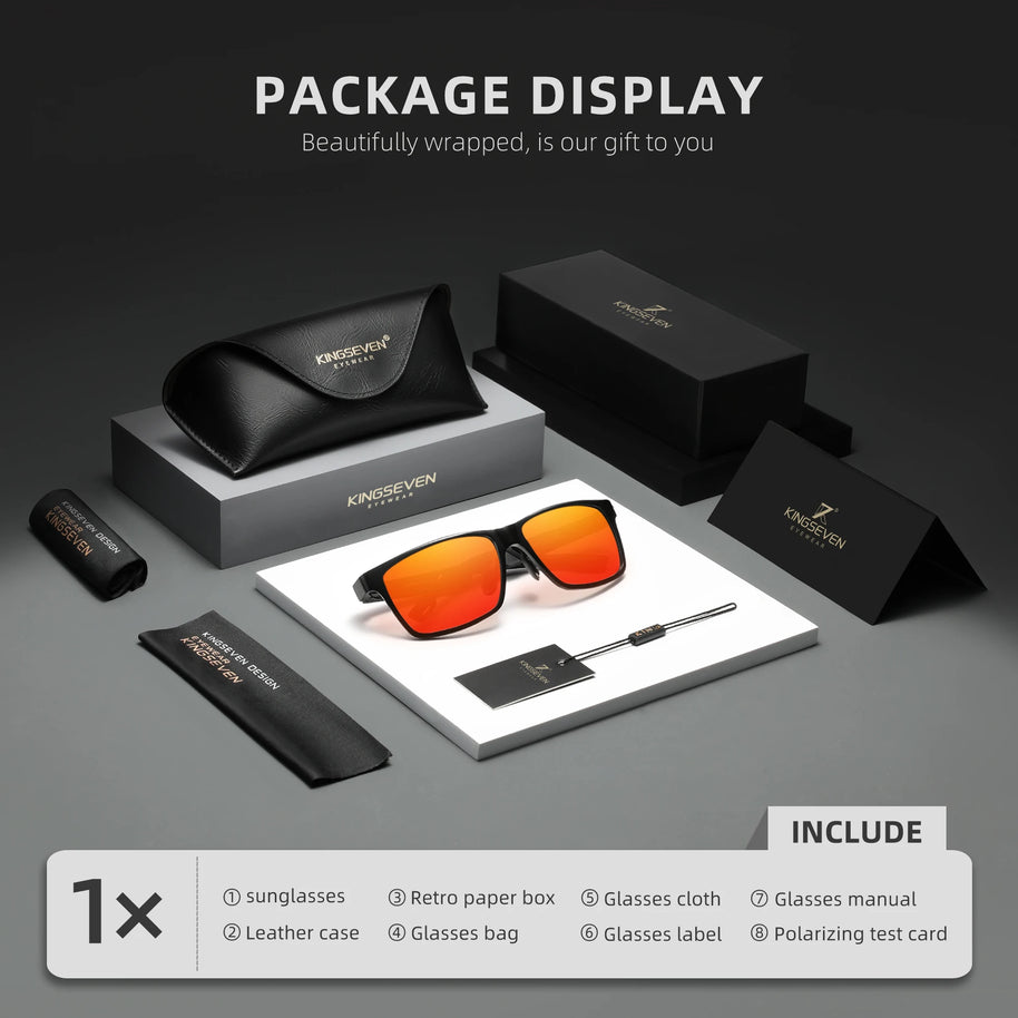 KINGSEVEN Brand Polarized Sunglasses For Men Rectangle Aluminum Driving Glasses Eyewear Shades For Men High Quality