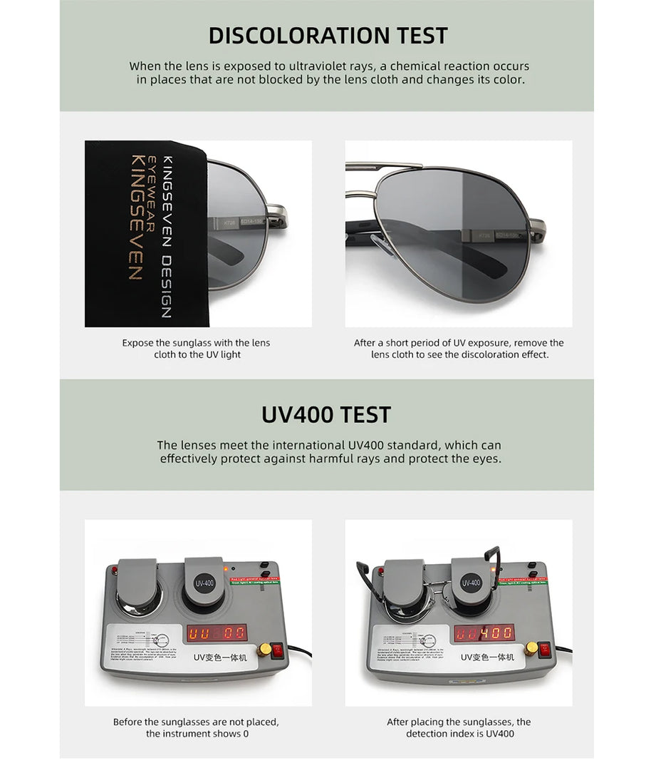 KINGSEVEN Brand Photochromic Sunglasses For Men Women Polarized UV400 Sun Glasses Chameleon Lenses Aluminum Driving Eyewear