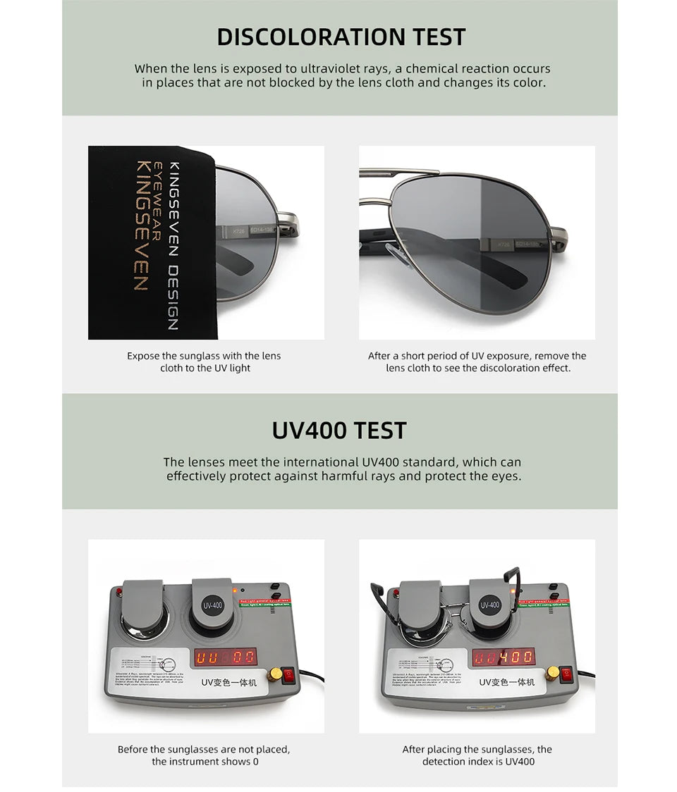 KINGSEVEN Brand Photochromic Sunglasses For Men Women Polarized UV400 Sun Glasses Chameleon Lenses Aluminum Driving Eyewear