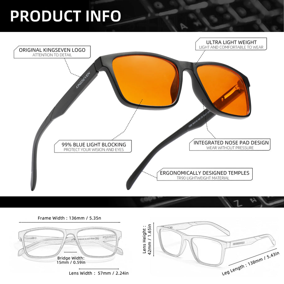 KINGSEVEN Anti-Blue Ray Glasses Men/Women Computer Blue Light Blocking Students Classic Rectangle Frame Business Eyeglasses