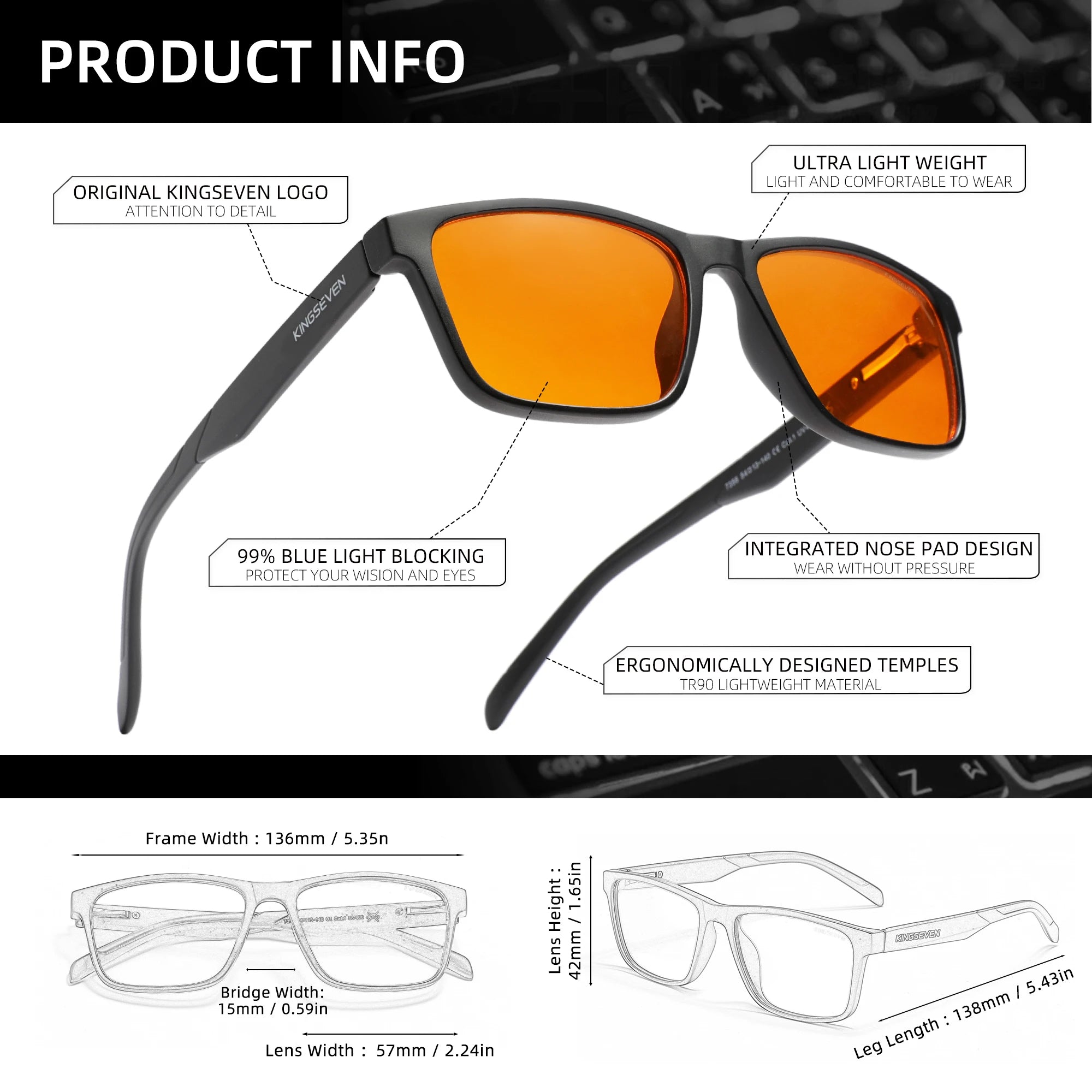 KINGSEVEN Anti-Blue Ray Glasses Men/Women Computer Blue Light Blocking Students Classic Rectangle Frame Business Eyeglasses