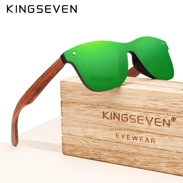 KINGSEVEN Polarized UV400 Sunglasses For Men Brand Wooden Vintage Mirror Lens Glasses Square Frame Women Eye Protection Eyewear